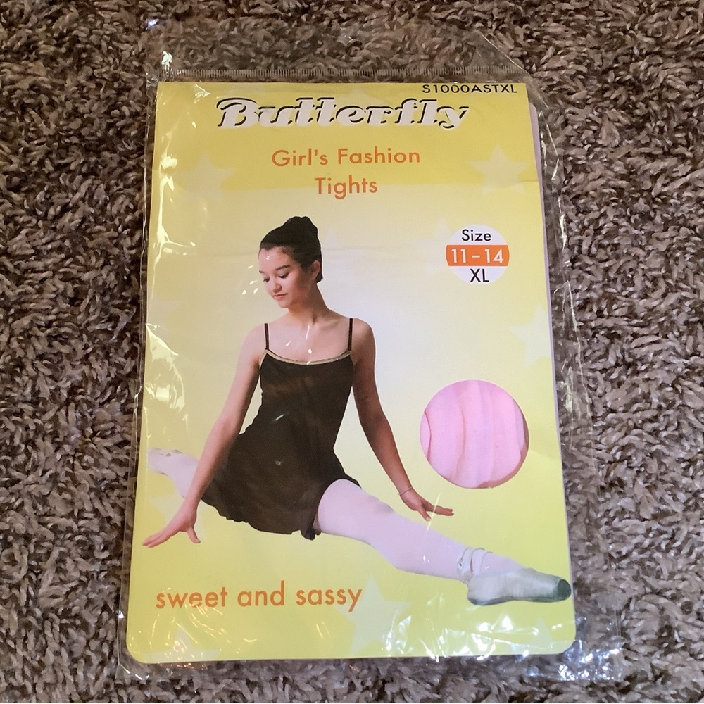 Butterfly girl's fashion tights, color pink, size: XL (11-14)